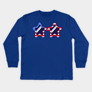 Festive carnival glasses with star shaped frame in colors of flag of USA. Kids Long Sleeve T-Shirt